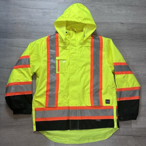 Tough Duck S42641 Hi-Vis 5-In-1 Safety Jacket Flourescent Green Mens LT No Liner - Picture 1 of 10